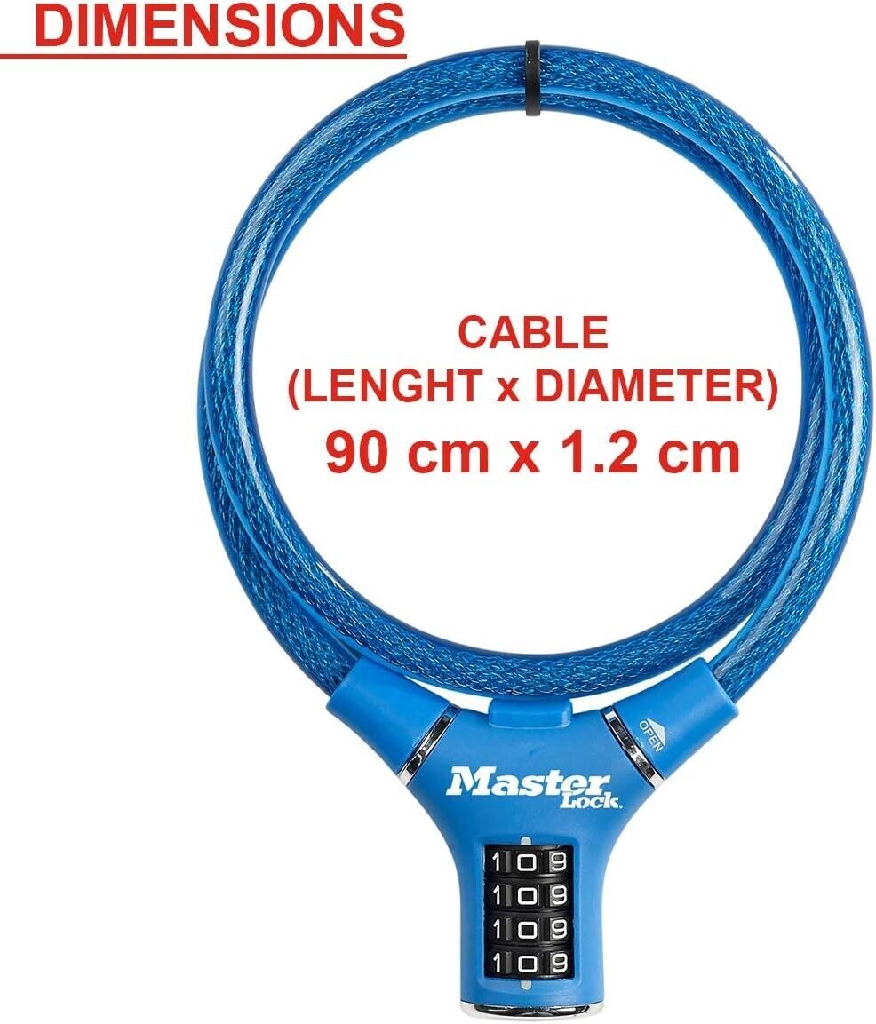 Bicycle lock 90cm steel cable combination lock cable lock weatherproof blue NEW
