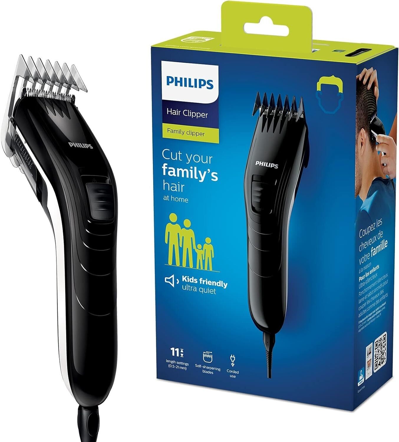 Philips hair clipper 11 length settings steel blades cable QC5115/15 foil