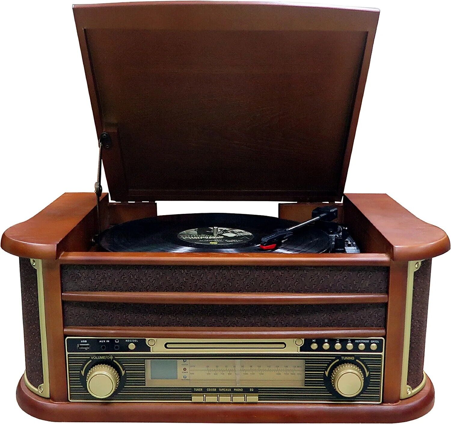 Plattenspieler Retro CD Player Radio USB AUX Stereoanlage Lautsprecher Holz