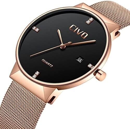 Men's watch 40mm Minimalist men's watch ⇒ Date Analogue Stainless Steel Quartz Rose Gold