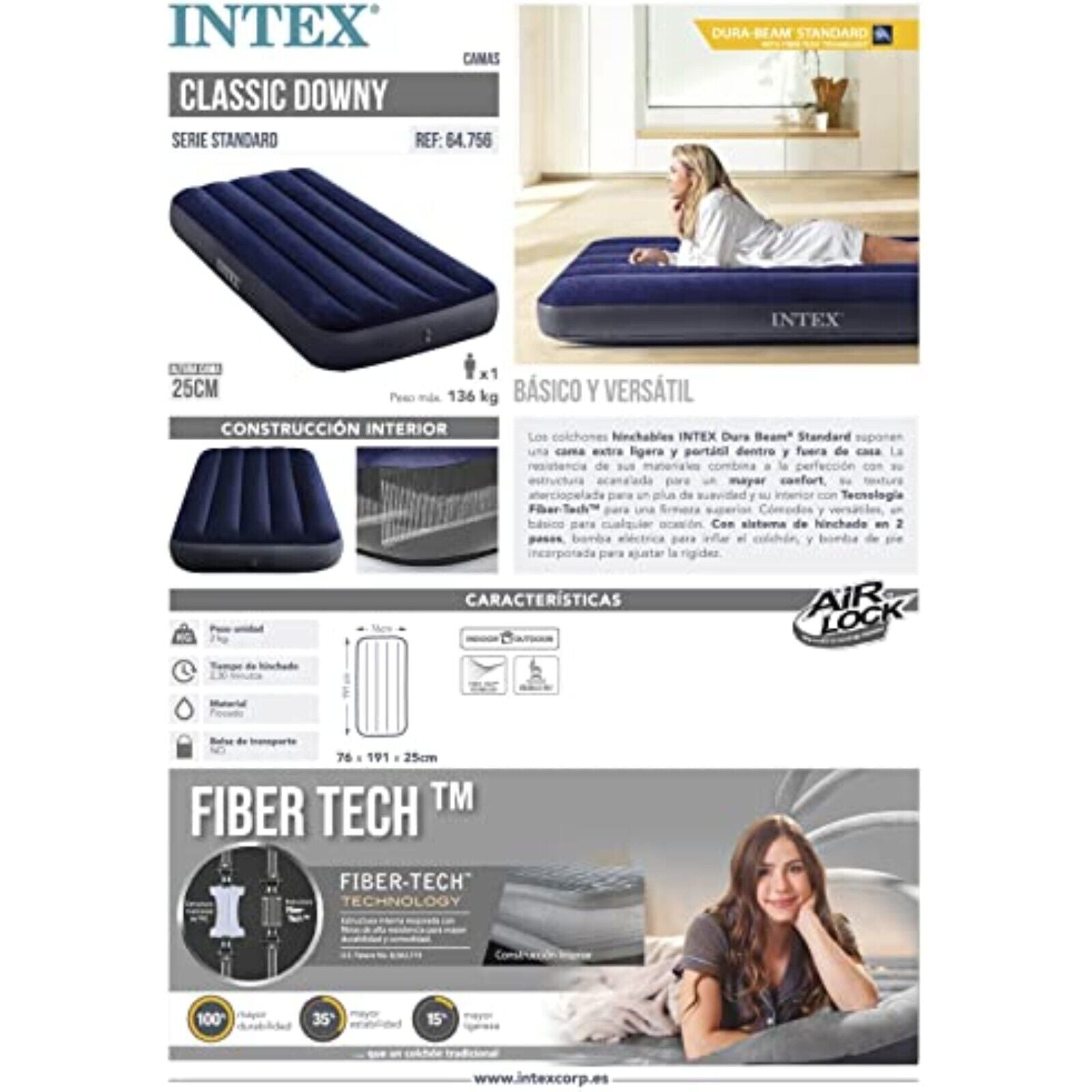 Air mattress 1 person air bed camping bed guest bed mattress inflatable 191x76