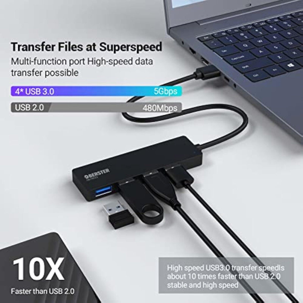 USB 3.0 HUB Splitter Adapter Super Speed Data Hub 4 Port for Laptop PC