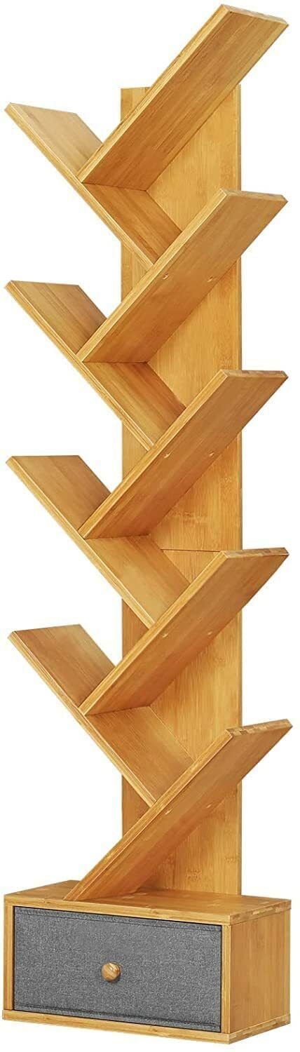 VIAGDO Bamboo Bookcase with 8 levels and nonwoven drawers