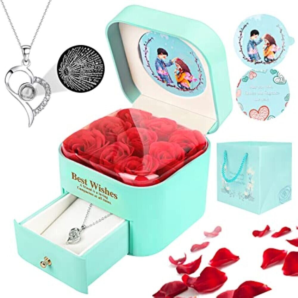 Valentine's Day Anniversary Eternal Real Red Rose Rose Box Gift Box+Necklace