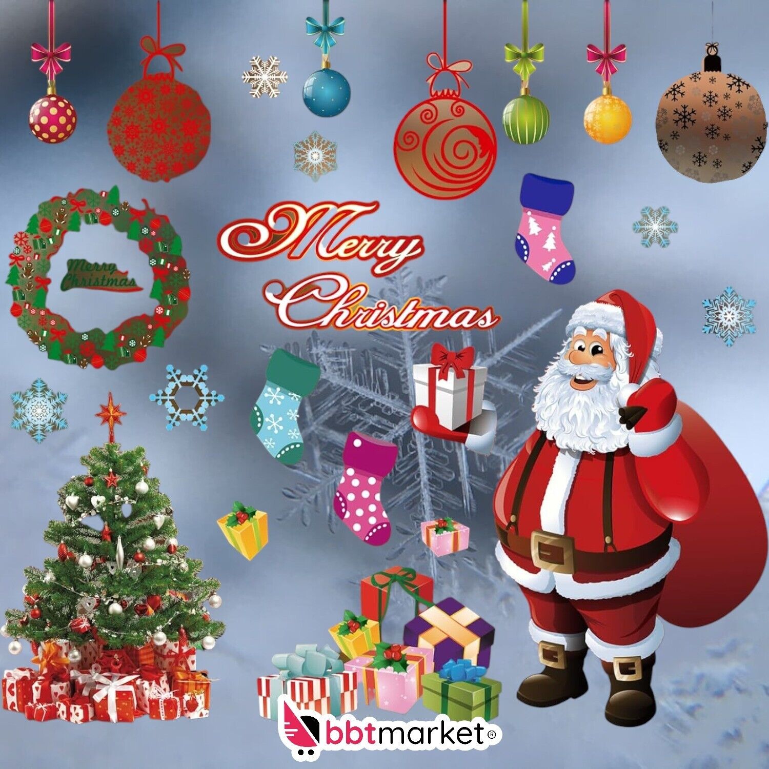 Christmas window stickers self-adhesive, 4 pieces 90*30cm Christmas decoration window