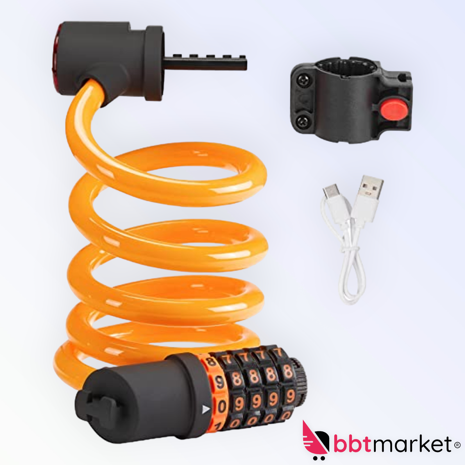 Bicycle E Scooter Lock, Rear Light Combination Lock Bicycle Lock 1.2m Steel Cable