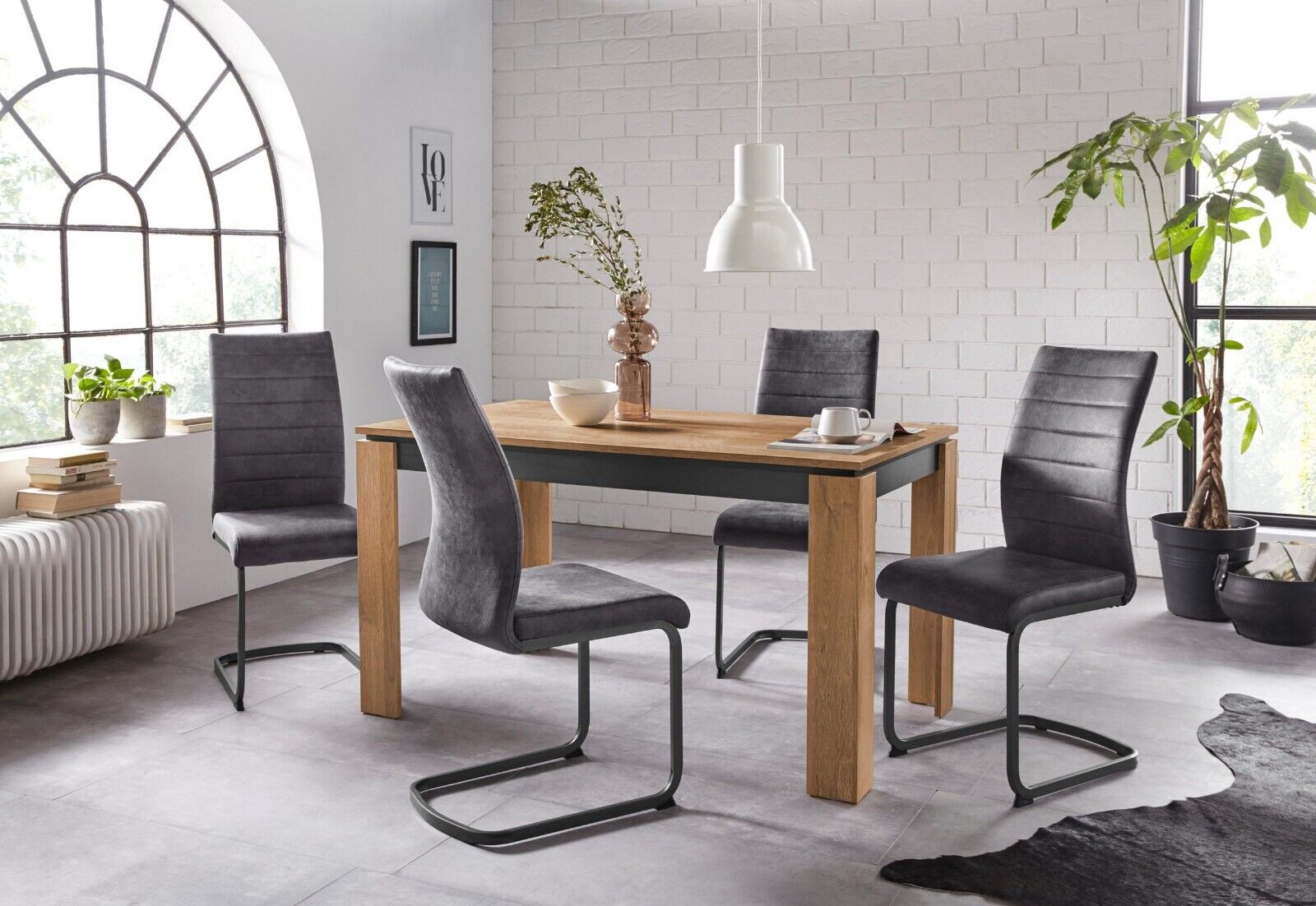 KATRIN DINING TABLE, width 140 cm. Old oak/anthracite, NEW & OVP
