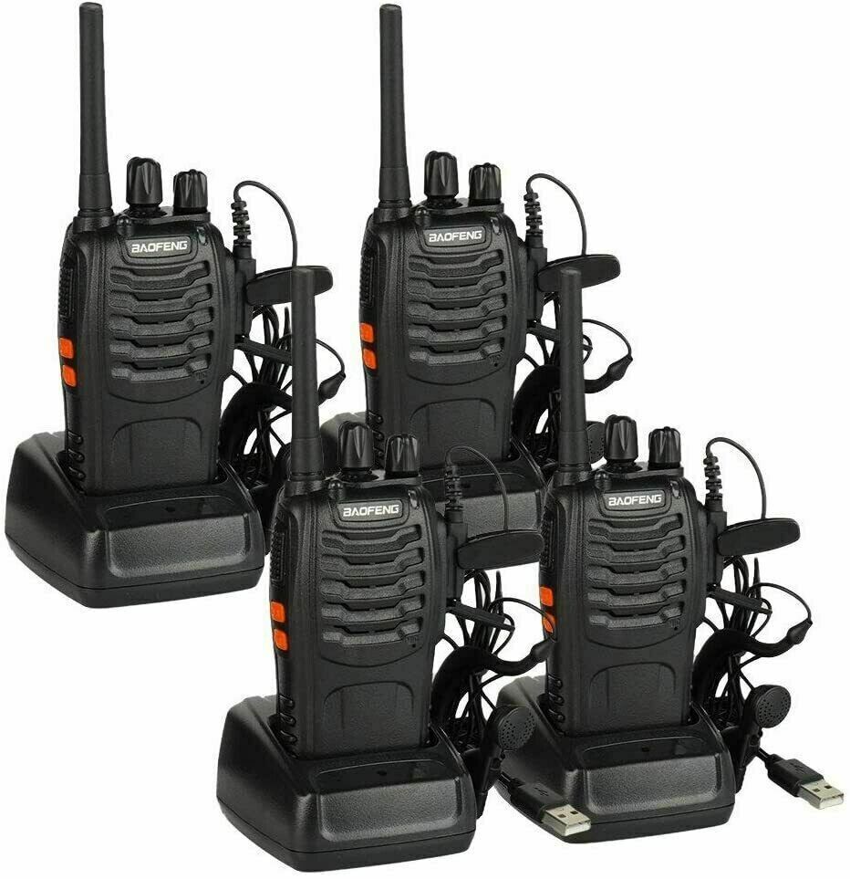 4er Set Baofeng BF-88E PMR446 Walkie Talkies – 16-Kanal Handfunkgeräte mit USB-Ladeschale | Lizenzfrei, 1,5–3 km Reichweite, VOX & Scan-Funktion