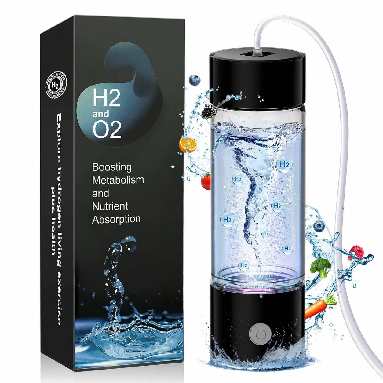 Wasserstoffflasche 450ml SPE PEM Wasserionisierer Borosilikatglas USB
