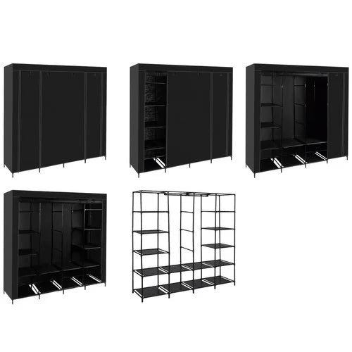 XXL Stoff Kleiderschrank 170x170 cm – Faltschrank mit 14 Fächern und 2 Kleiderstangen