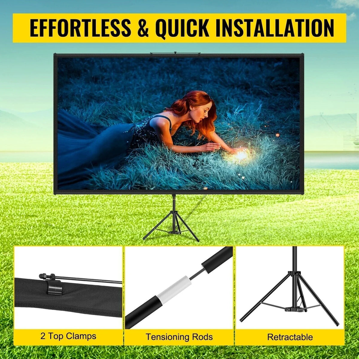 100 Zoll Beamer Leinwand mit Stativ 16:9 – Tragbare 4K HD Projektionsleinwand für Heimkino, Outdoor Kino, Camping und Präsentationen