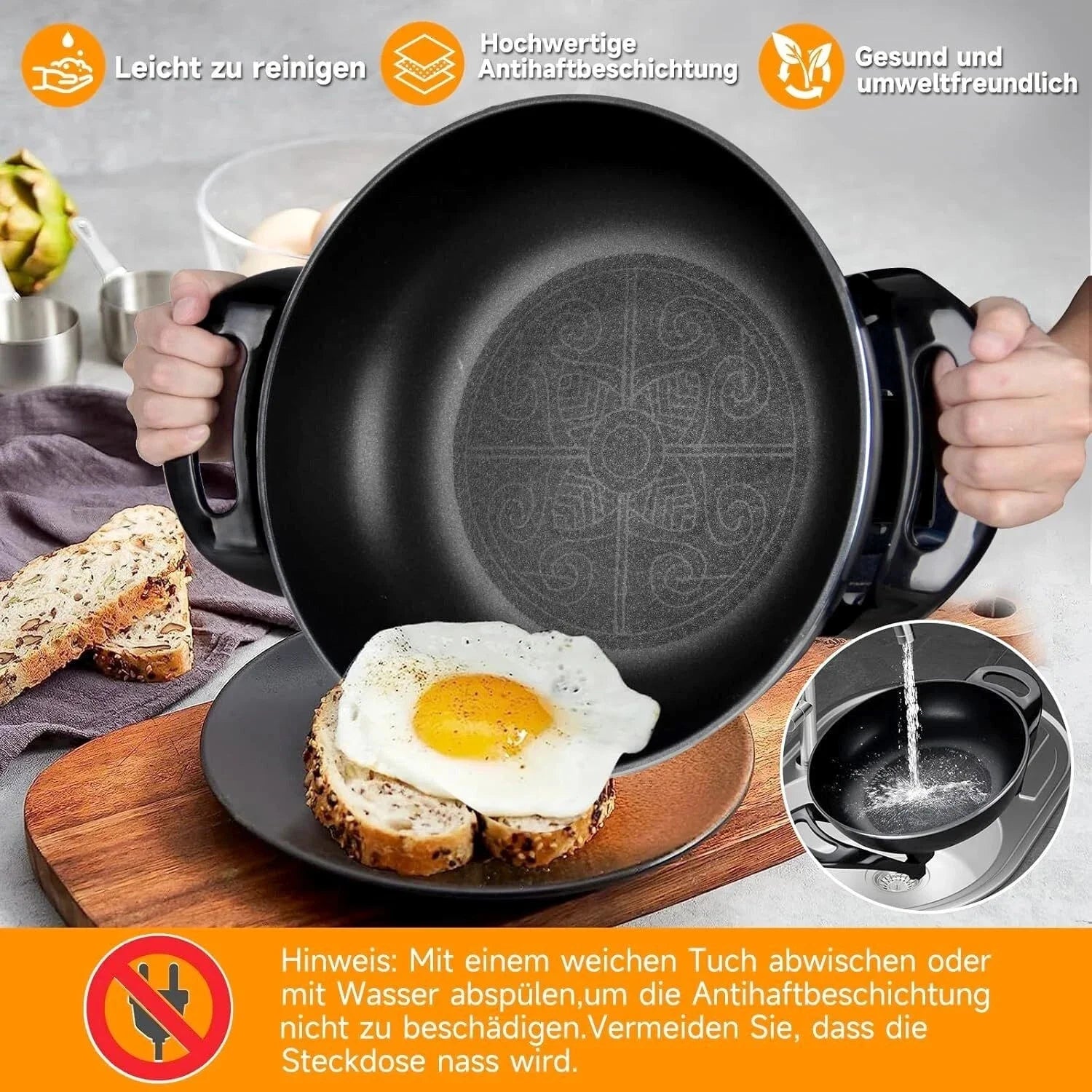 1500W Elektropfanne XXL Multipfanne Partypfanne Elektrisch Pfanne mit Glasdeckel