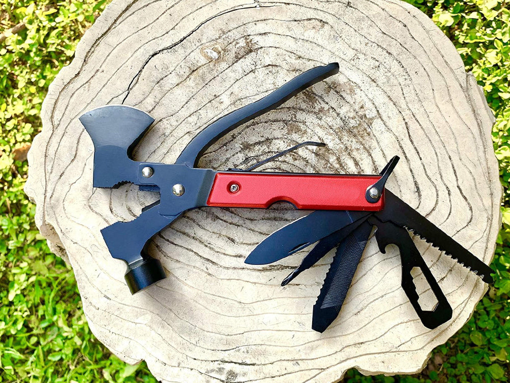 17in1 Multitool aus Edelstahl – Survival Werkzeug mit Hammer, Axt, Zange und Säge inklusive Tasche