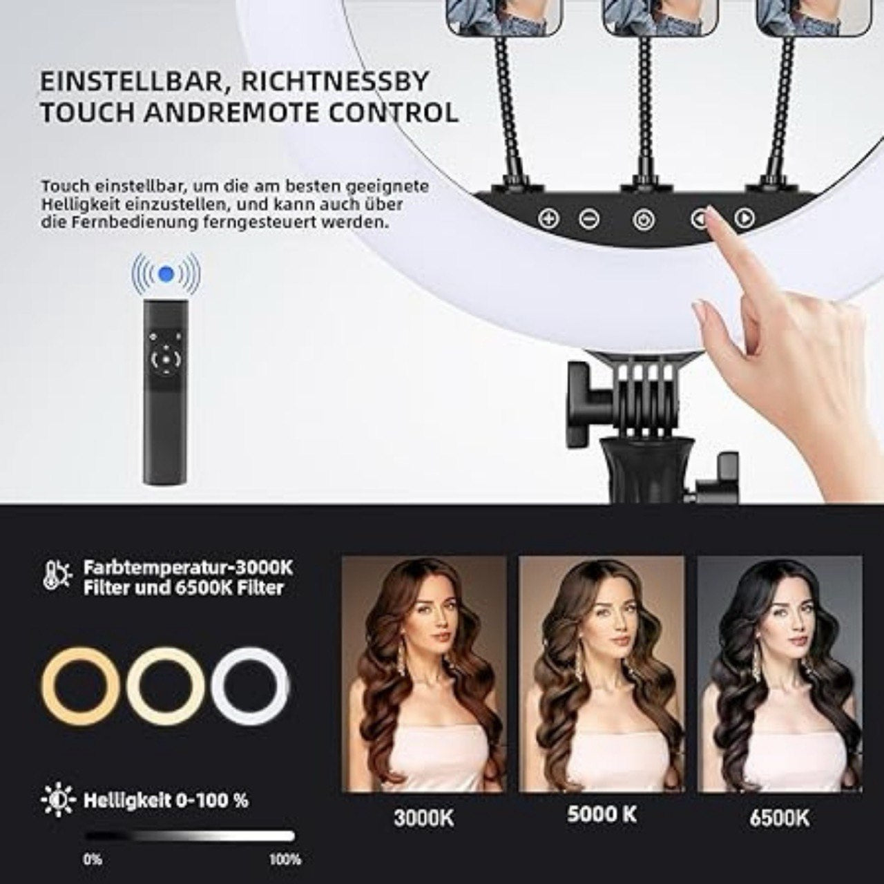 18 Zoll Ringlicht LED Ringleuchte mit Stativ Fernbedienung Handyhalter