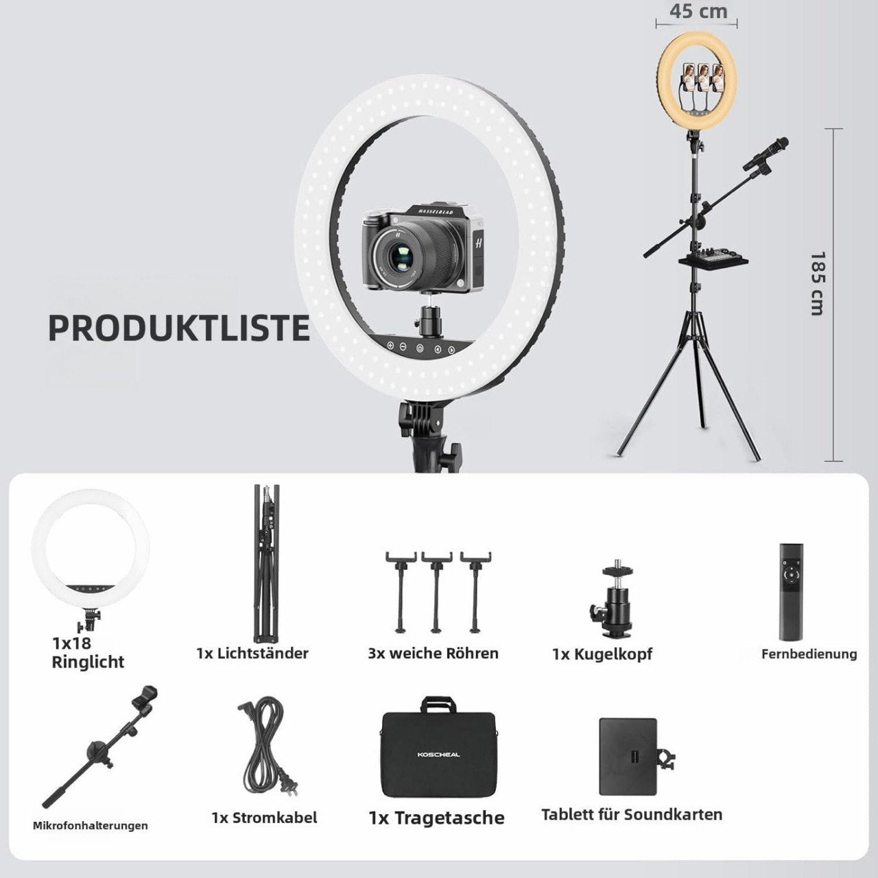 18 Zoll Ringlicht LED Ringleuchte mit Stativ Fernbedienung Handyhalter