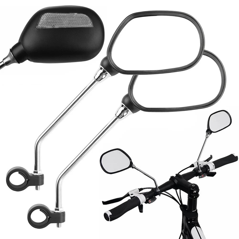 2 Fahrradspiegel mit Reflektor Lenkerspiegel 20-25 mm Verstellbar Schwarz