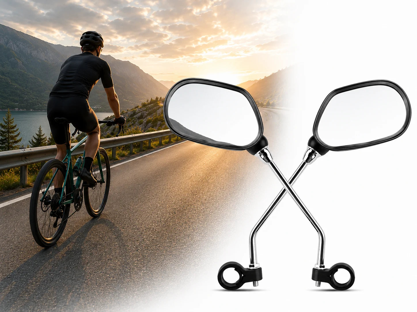 2 Fahrradspiegel mit Reflektor Lenkerspiegel 20-25 mm Verstellbar Schwarz