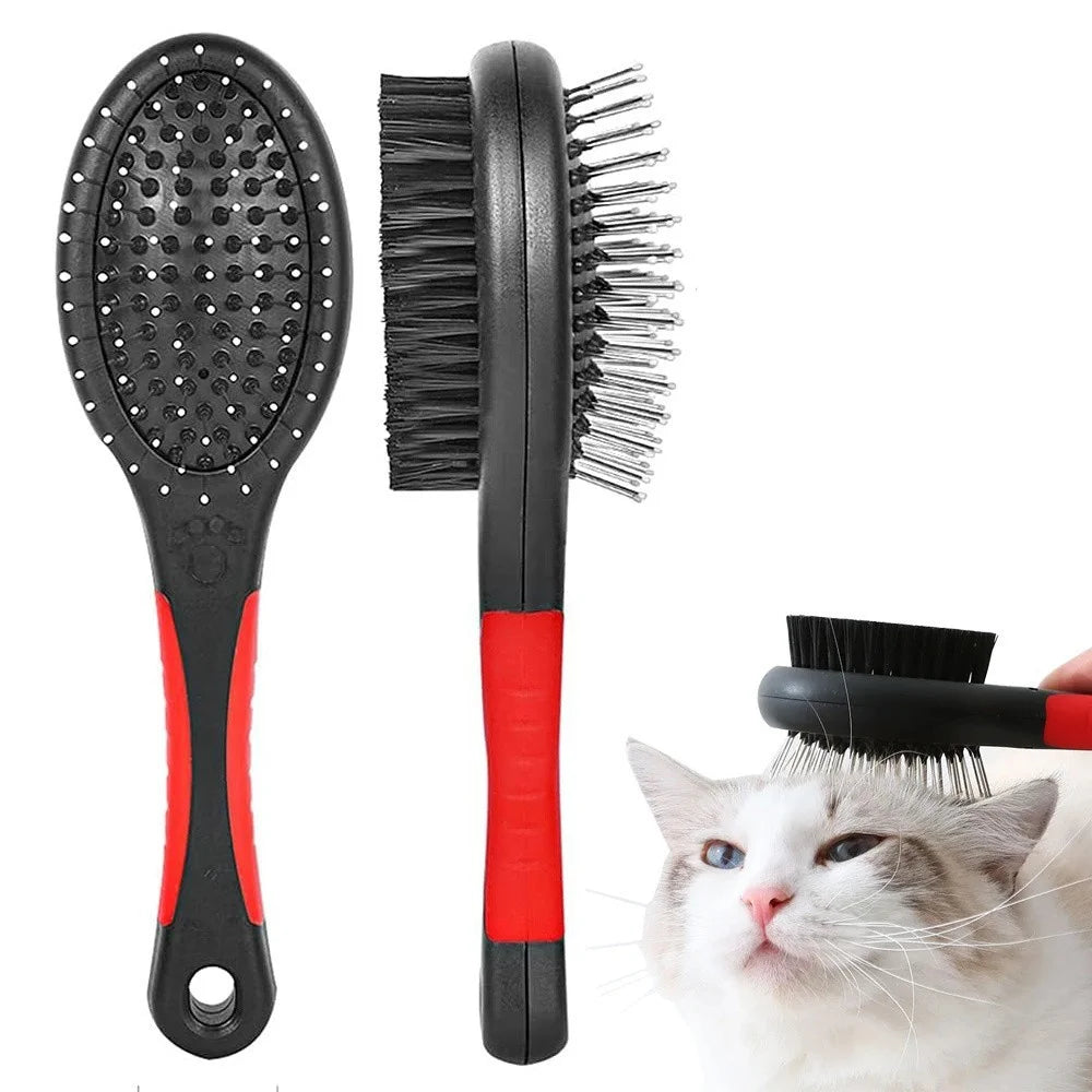 2-in-1 Haustierbürste für Hunde & Katzen – Doppelseitige Fellbürste mit Draht- und Nylonborsten für Langhaar & Kurzhaar
