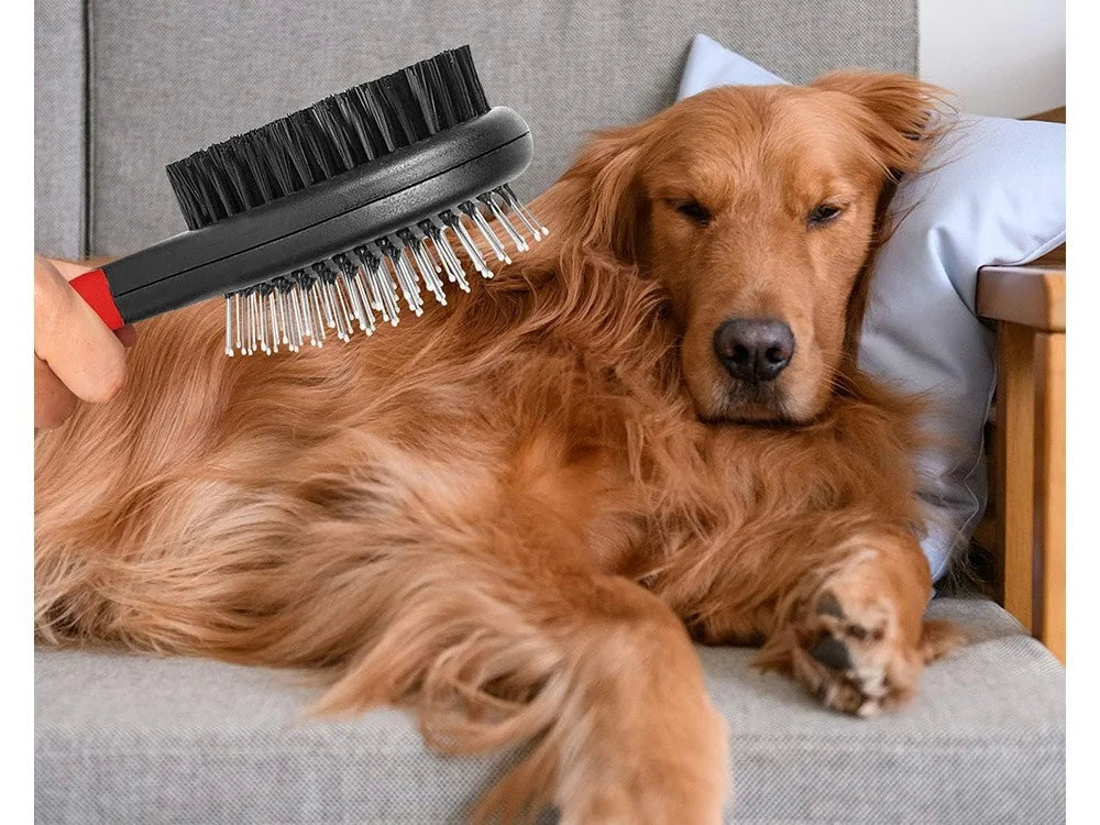 2-in-1 Haustierbürste für Hunde & Katzen – Doppelseitige Fellbürste mit Draht- und Nylonborsten für Langhaar & Kurzhaar