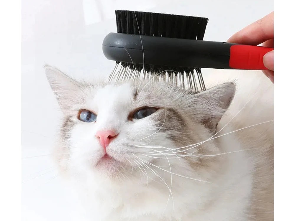 2-in-1 Haustierbürste für Hunde & Katzen – Doppelseitige Fellbürste mit Draht- und Nylonborsten für Langhaar & Kurzhaar