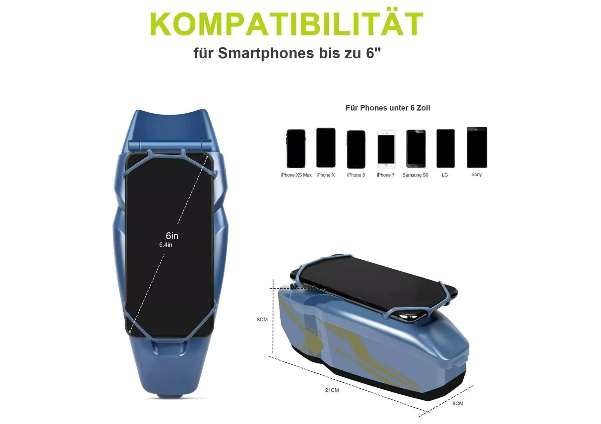 Fahrrad Rahmentasche Blau mit Handyhalter – Wasserdichte Oberrohr Tasche 1L für Smartphones bis 6 Zoll