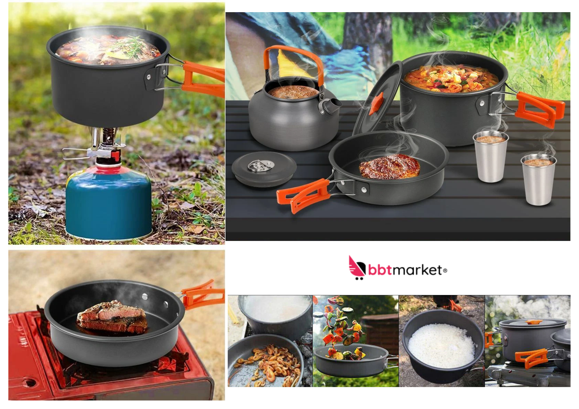 Camping Kochgeschirr Set für 2–3 Personen – Outdoor Töpfe, Pfanne & Kessel 11-teilig