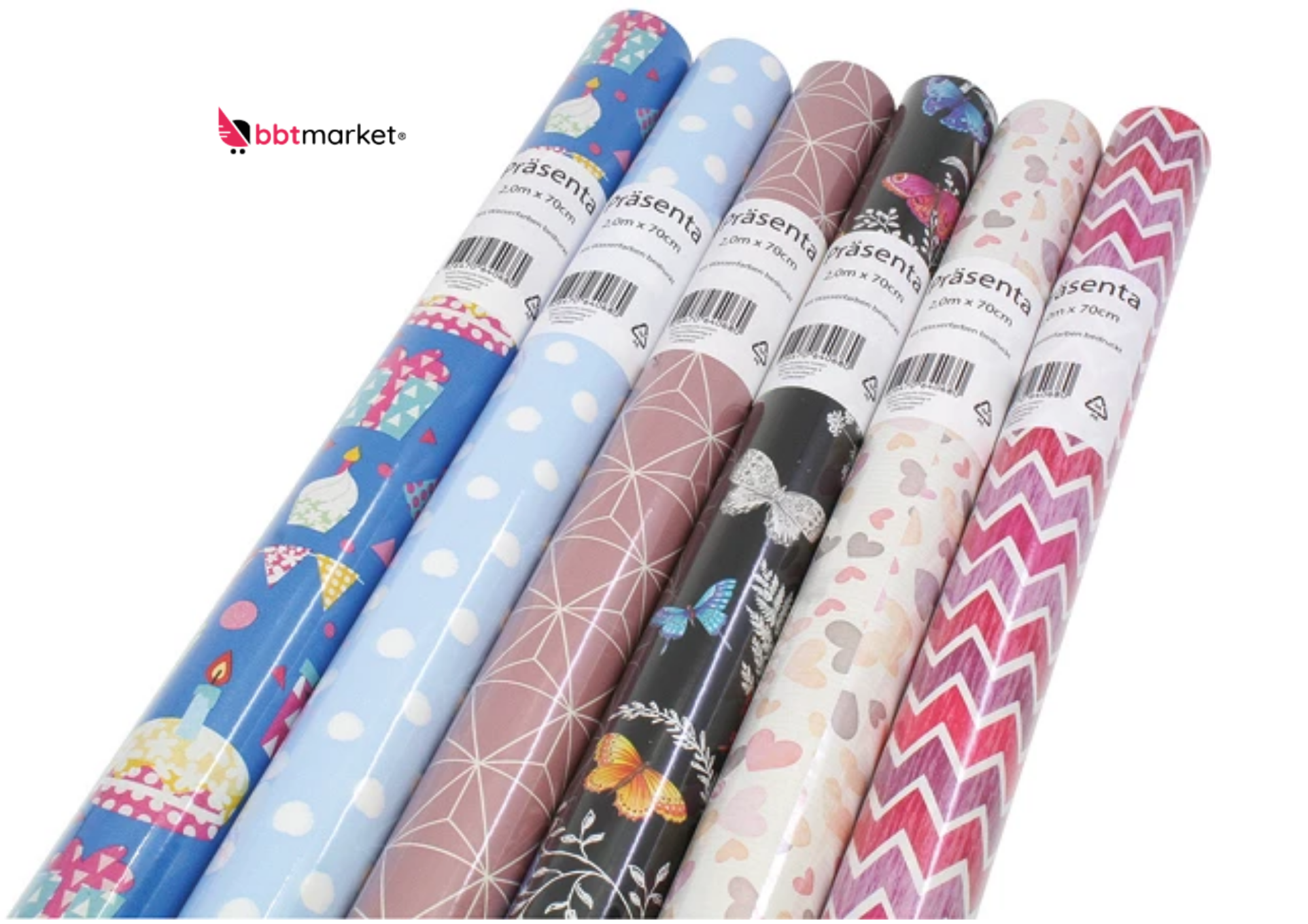 Geschenkpapier Rolle 2m x 70cm bunt Mix Geburtstag Ganzjahr