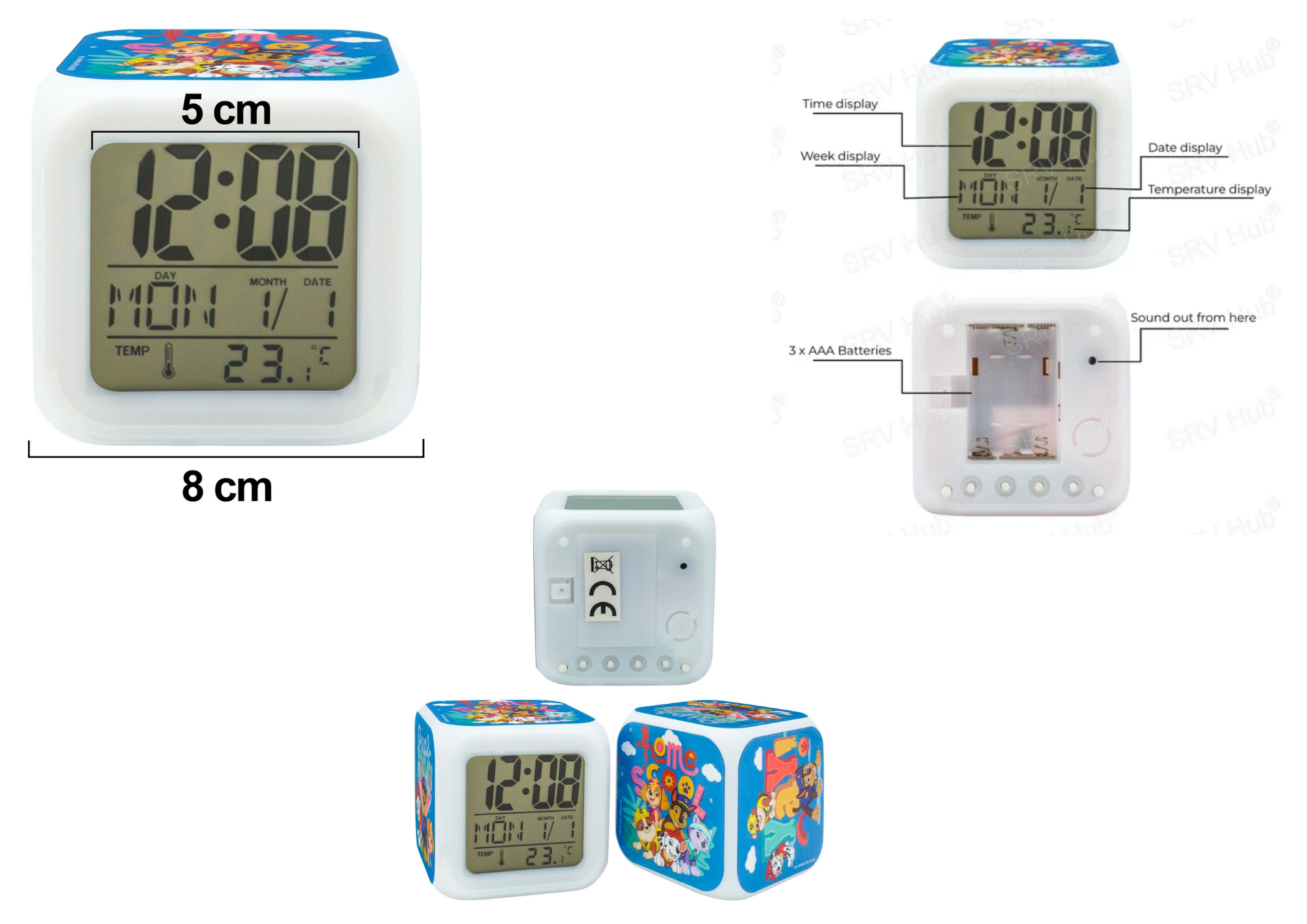 Kinder Digital Wecker 8cm mit LED Farbwechsel Nachtlicht & Alarmfunktion