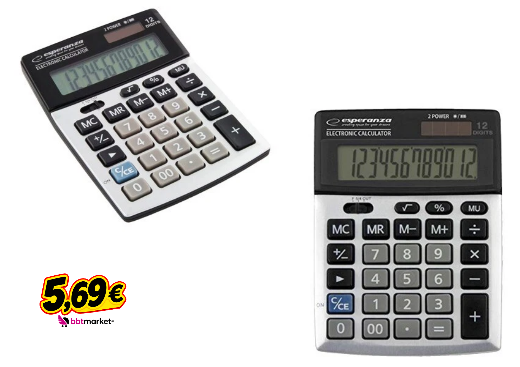 Calculator, Dual Power (Solar and Battery) Standard Calculator, 12-digit