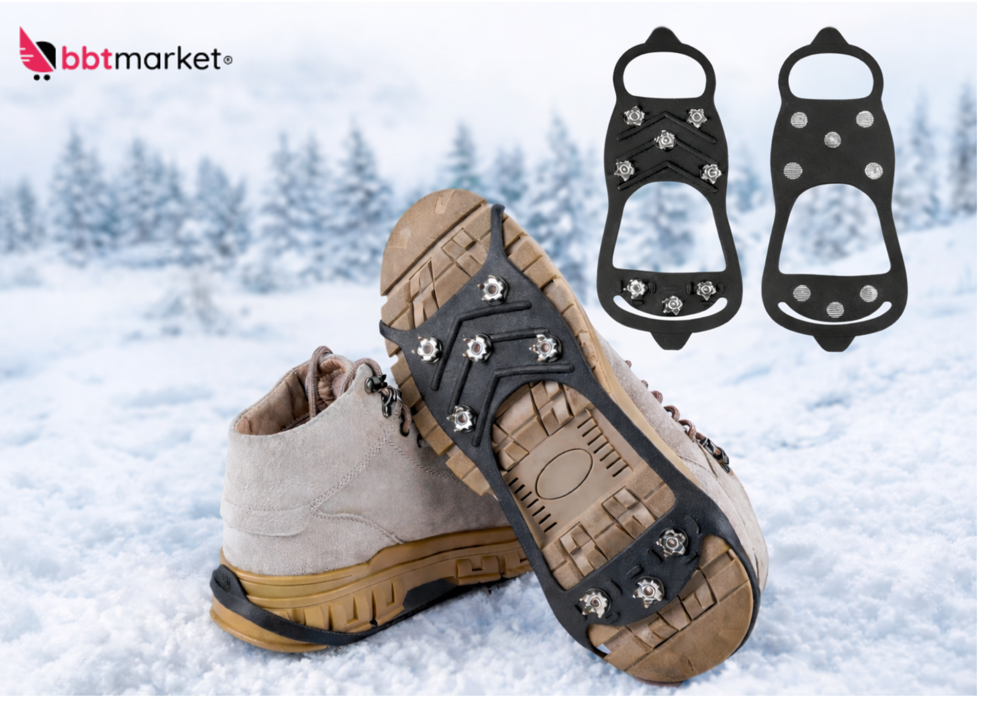 Rutschfeste Schuhüberzüge mit Spikes – 8 Edelstahlzähne Anti-Rutsch Ice Grips für Winter & Schnee, Größe L (40–46)