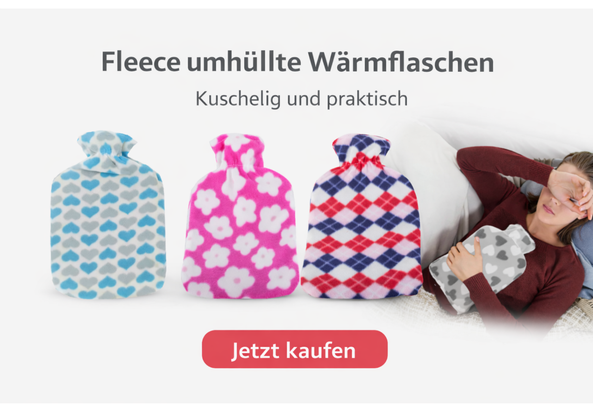 Wärmflasche 1,7L mit Bezug – Wärmeflaschenwärmer Bauchwärmer Gummi Heizkissen     5907451365502   5907451365496