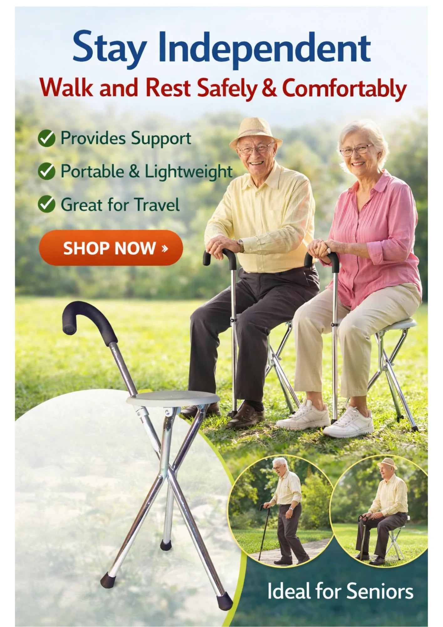 Adjustable walking stick hiking stick walking stick walking aid 2 in 1 aluminum with seat