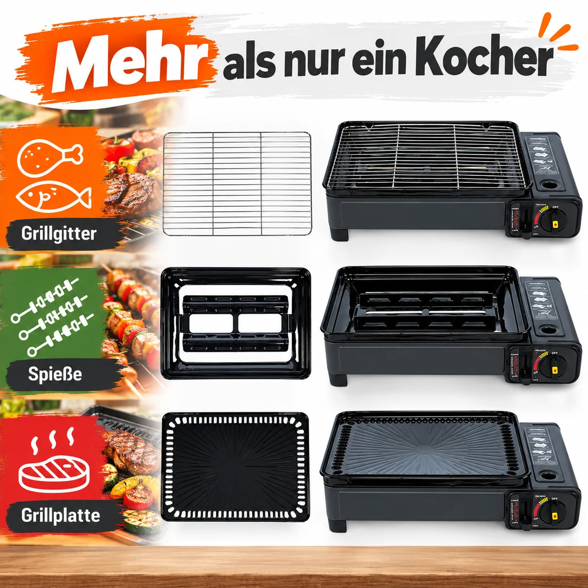 2in1 Gas Kocher Campingkocher + Grillplatte Gasgrill Outdoor Camping Kocher