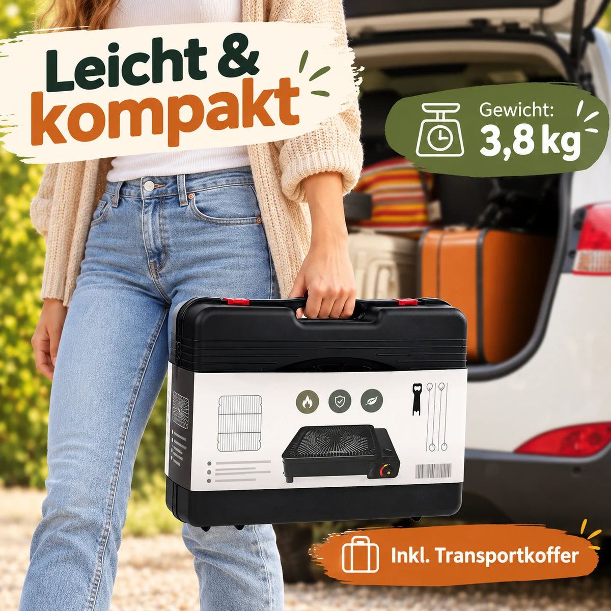 2in1 Gas Kocher Campingkocher + Grillplatte Gasgrill Outdoor Camping Kocher