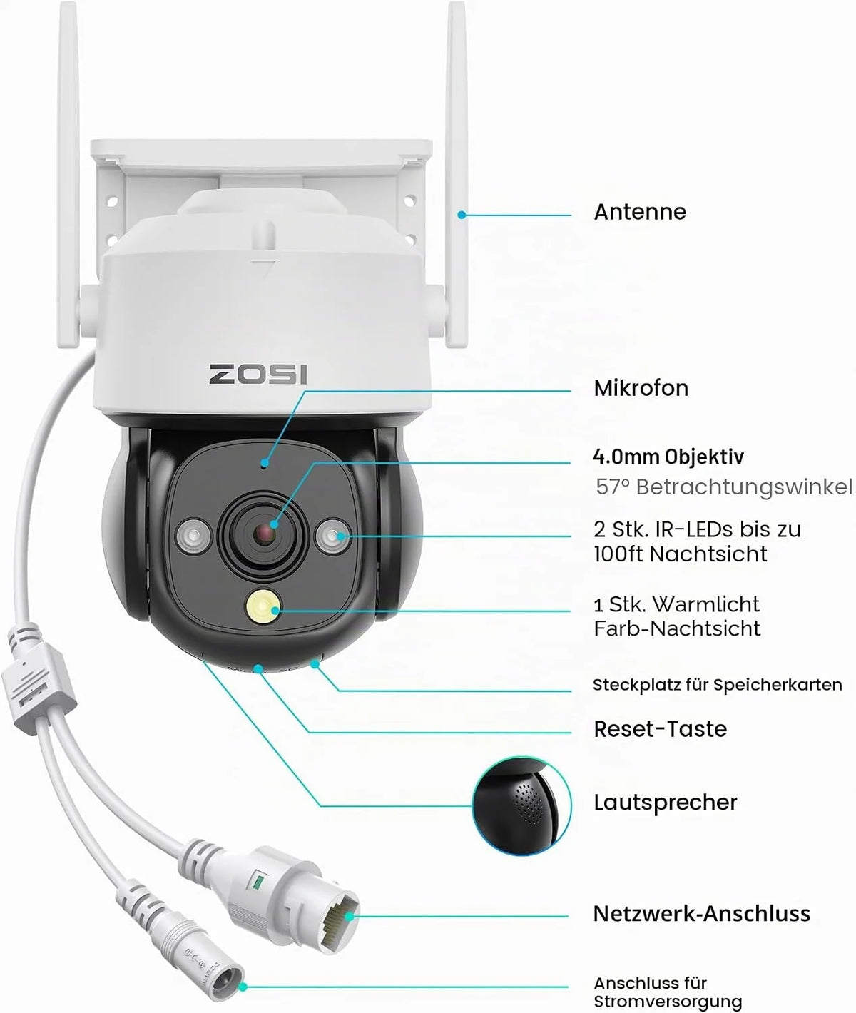 2MP WLAN Überwachungskamera für Außen – 360° Pan/Tilt, Nachtsicht, Bewegungsverfolgung & 2-Wege-Audio