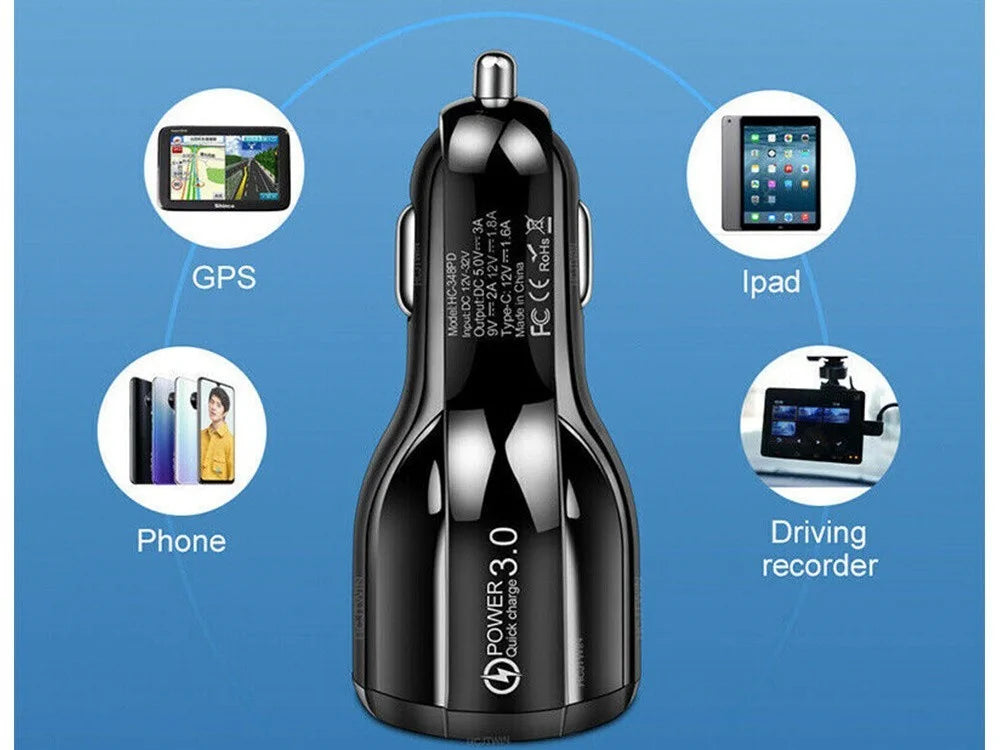 USB Auto Ladegerät mit 2x USB & Quick Charge 3.0 – KFZ Schnellladegerät für 12V/24V Zigarettenanzünder