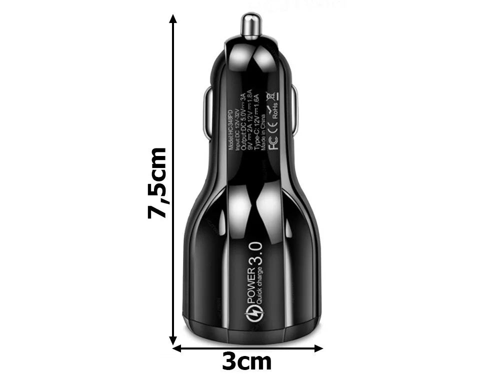 USB Auto Ladegerät mit 2x USB & Quick Charge 3.0 – KFZ Schnellladegerät für 12V/24V Zigarettenanzünder