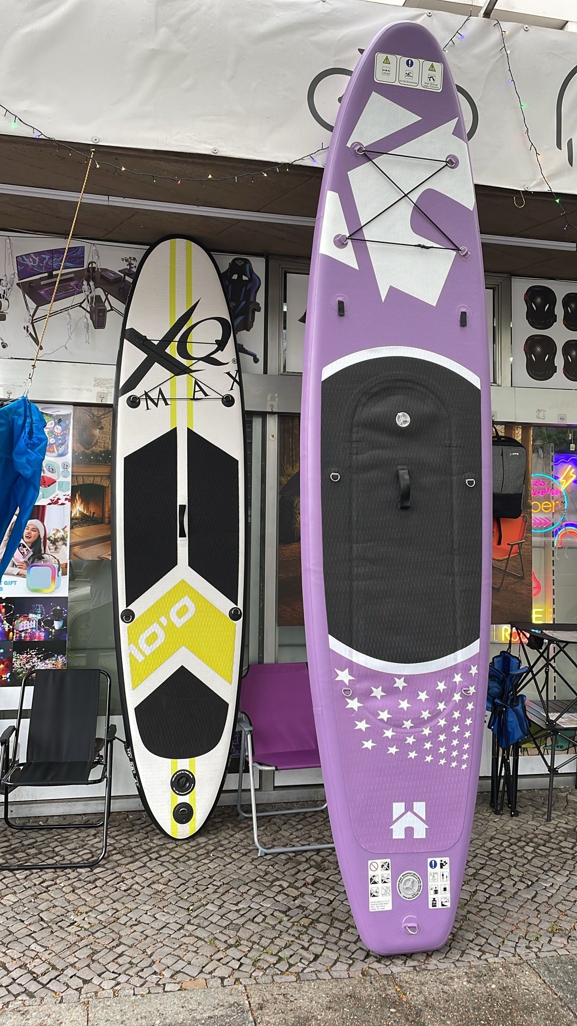 Aufblasbares SUP Board Set Lila 366 cm XXL  – 2in1 Stand Up Paddle & Kajak Funktion mit Sitz, Paddel, Double-Action-Pumpe, Tragetasche & Reparaturset
