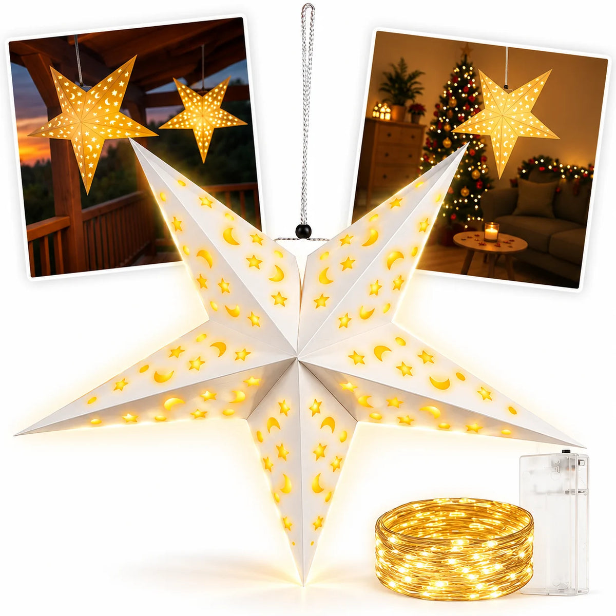 3D Weihnacht Stern LED Innen 60 cm Adventsstern Beleuchtet Timer Weihnachtsdeko
