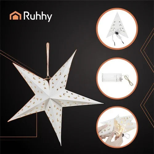 3D Weihnacht Stern LED Innen 60 cm Adventsstern Beleuchtet Timer Weihnachtsdeko