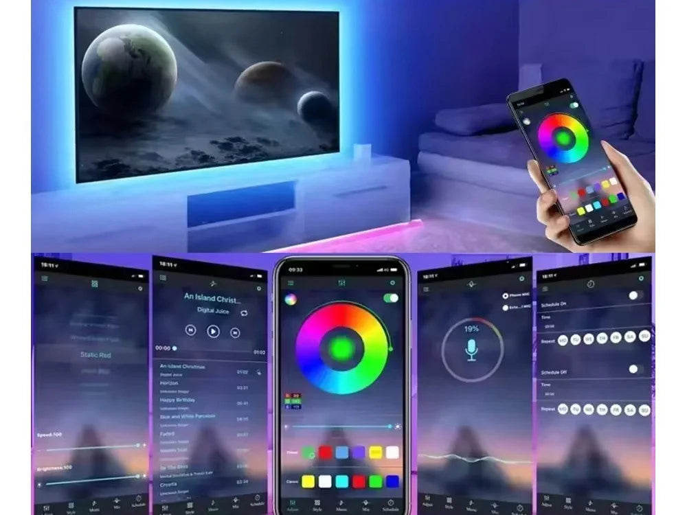 3m LED Strip RGB Bluetooth App Fernbedienung Musikmodus Selbstklebend Lichtband