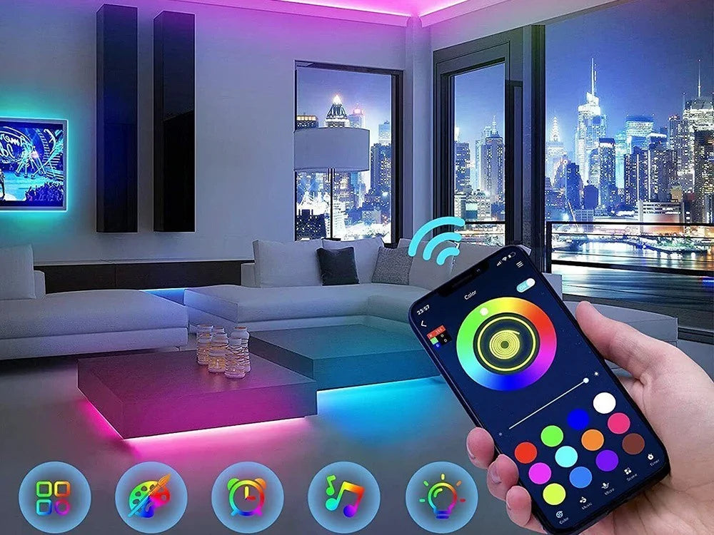 3m LED Strip RGB Bluetooth App Fernbedienung Musikmodus Selbstklebend Lichtband