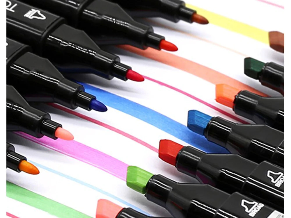 40 Farben Alkoholmarker Set – Doppelseitige Filzstifte mit feiner & breiter Spitze inklusive Etui für Zeichnen, Skizzieren und Kreatives Gestalten