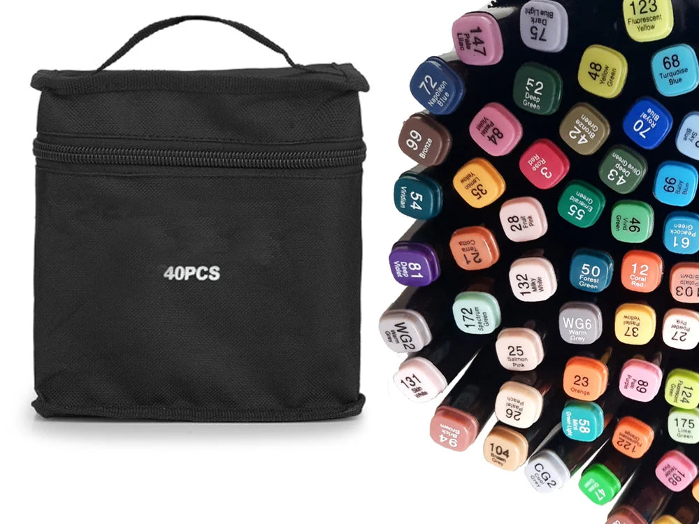40 Farben Alkoholmarker Set – Doppelseitige Filzstifte mit feiner & breiter Spitze inklusive Etui für Zeichnen, Skizzieren und Kreatives Gestalten