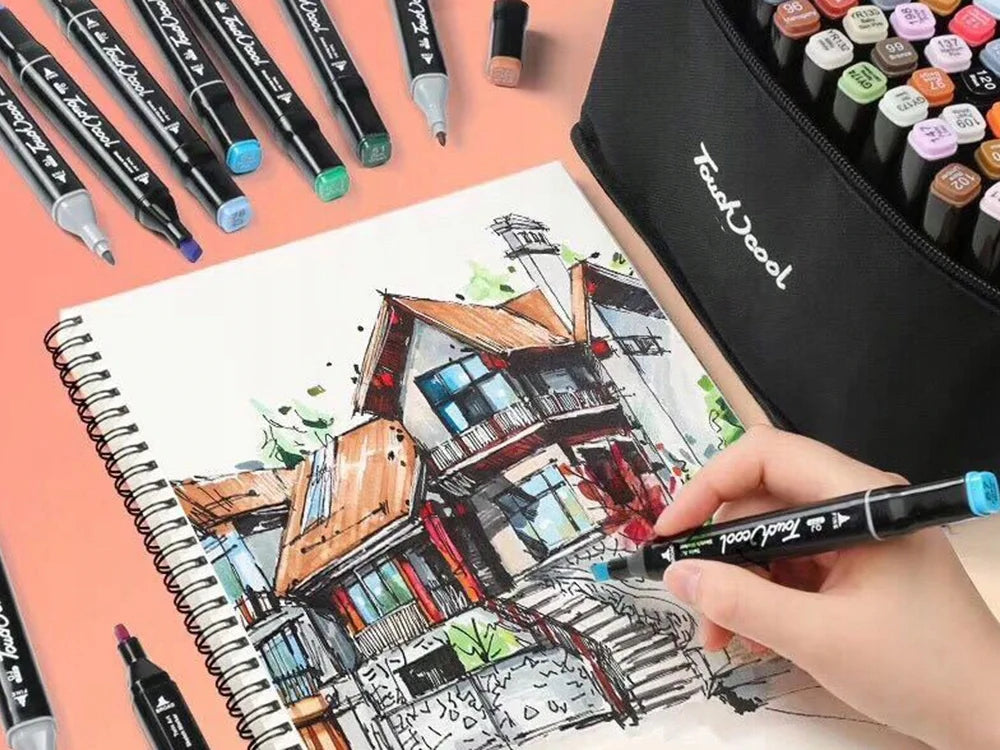 40 Farben Alkoholmarker Set – Doppelseitige Filzstifte mit feiner & breiter Spitze inklusive Etui für Zeichnen, Skizzieren und Kreatives Gestalten