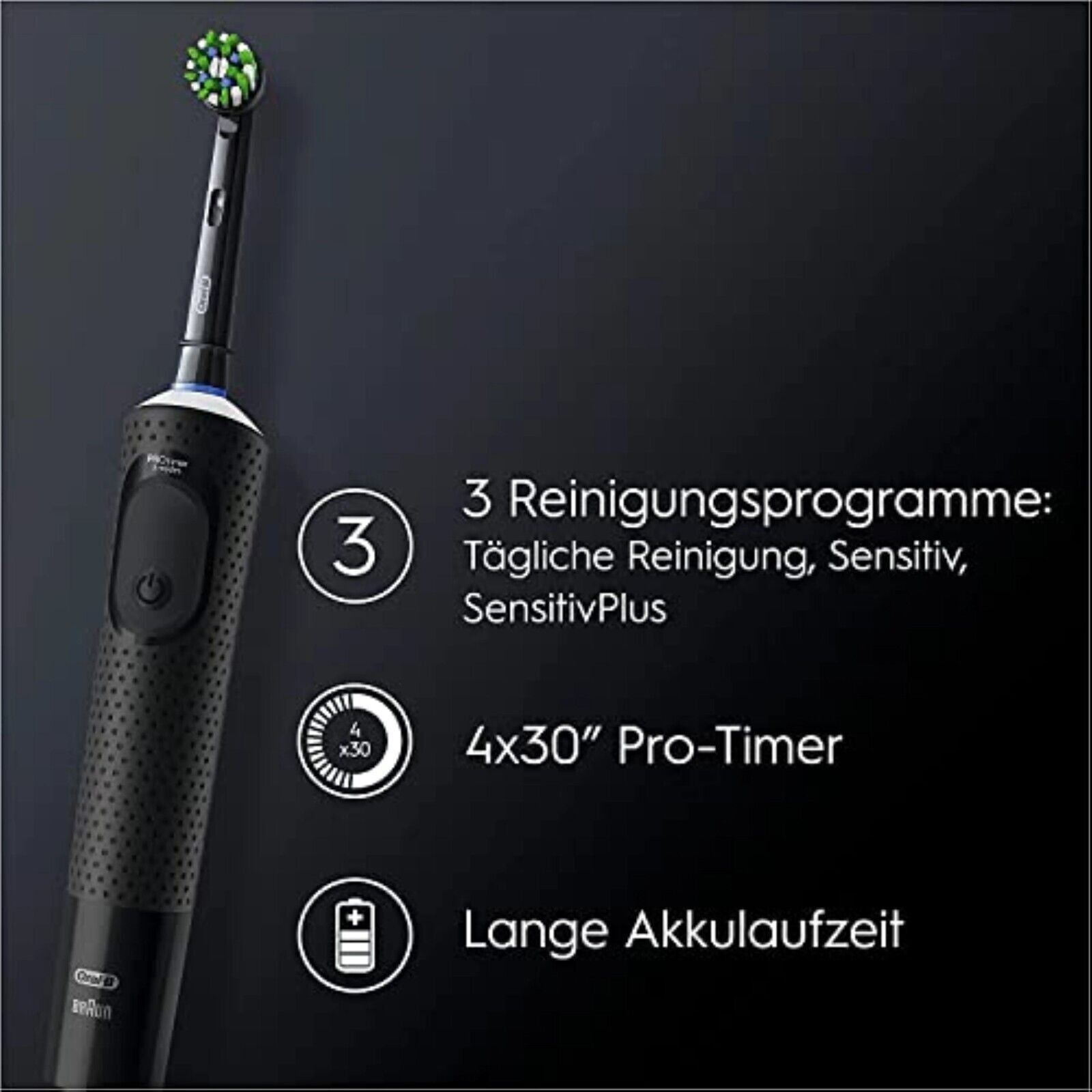 Oral-B Vitality Pro Elektrische Zahnbürste Doppelpack – 3 Putzmodi, 2 Aufsteckbürsten, Schwarz/Lila