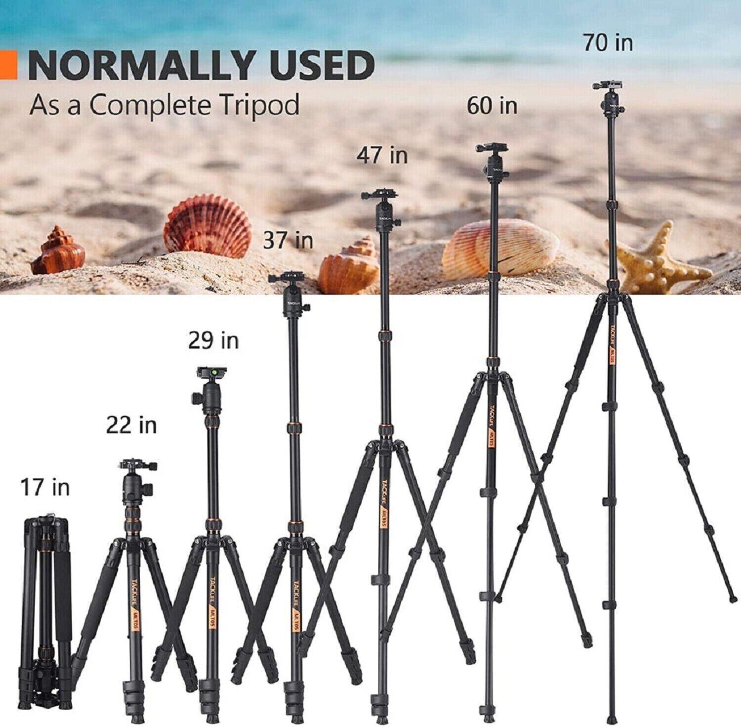 TACKLIFE Camera Mobile Phone Tripod Stand Holder Photo Tripod 55-178cm 360° 9kg Load 