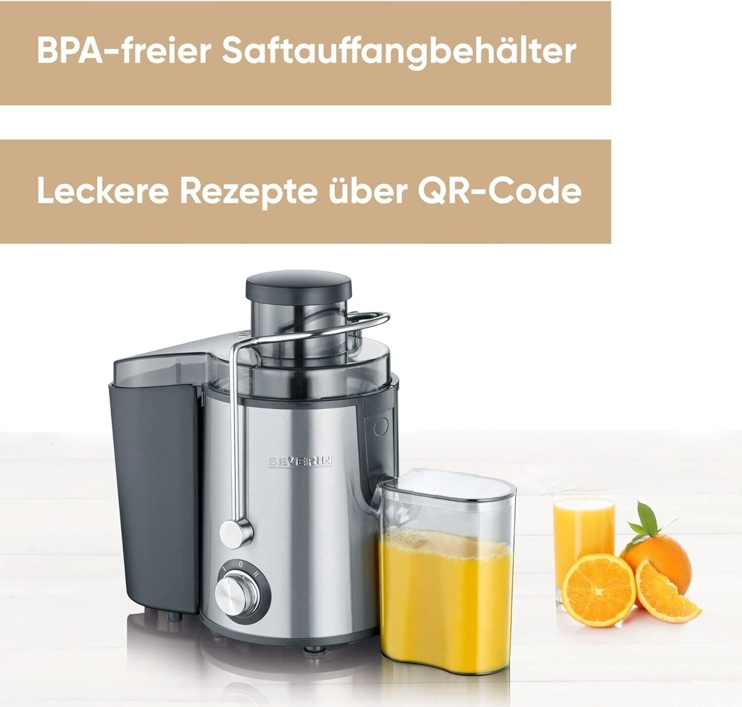 SEVERIN Entsafter aus Edelstahl – Leise elektrische Saftpresse mit 2 Geschwindigkeiten