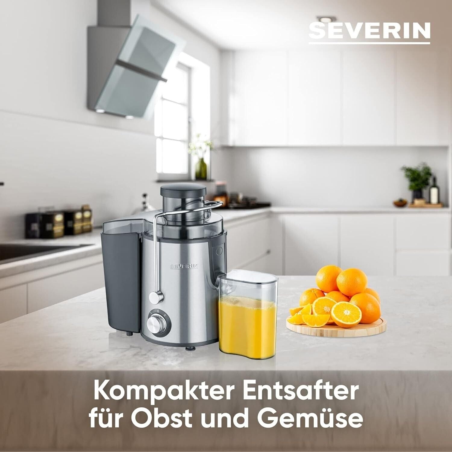 SEVERIN Entsafter aus Edelstahl – Leise elektrische Saftpresse mit 2 Geschwindigkeiten