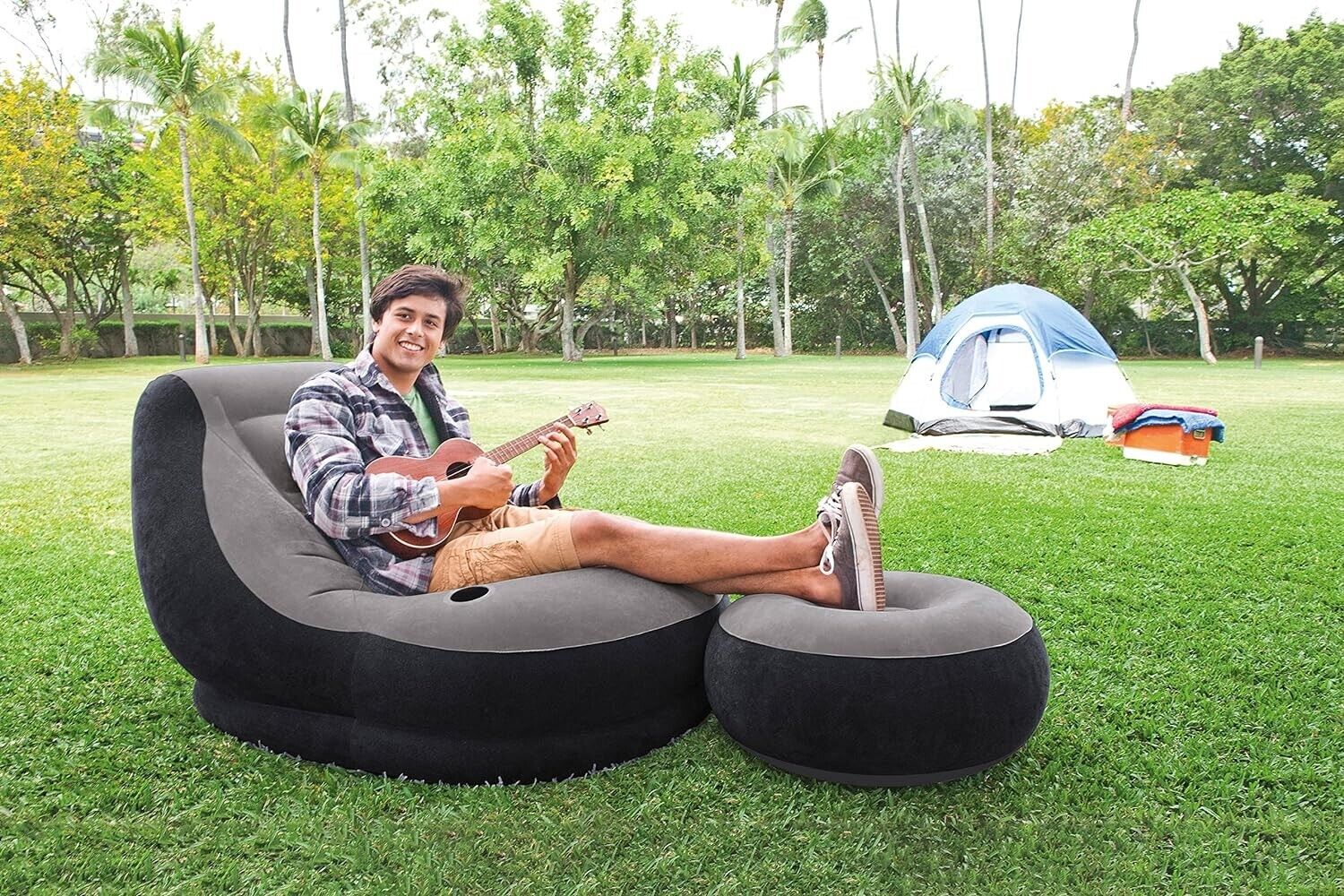 Intex 68564 Ultra Lounge Luftsessel mit Ottomane & Getränkehalter Aufblasbar